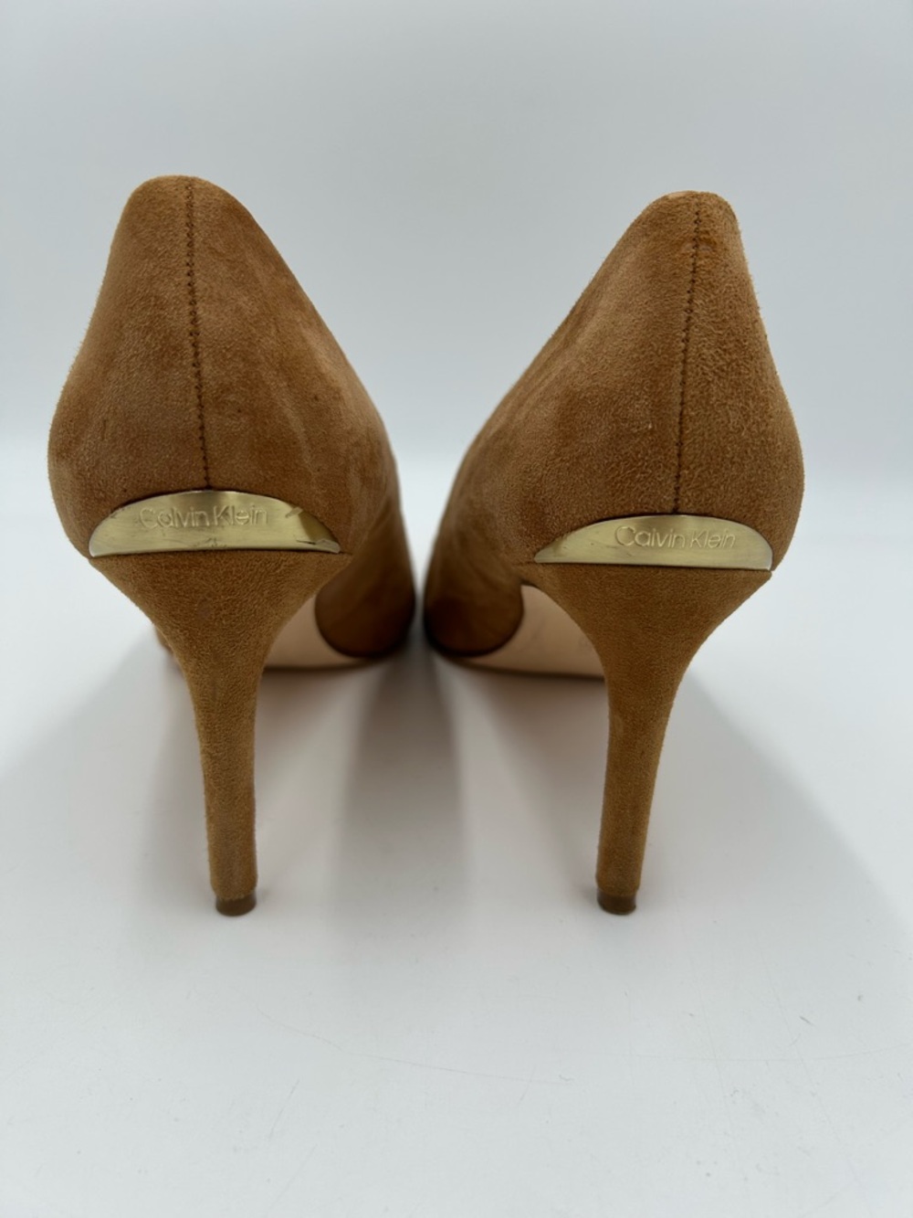 Calvin Klein Cognac Suede Pointed-Toe Pumps - Picture 3 of 9